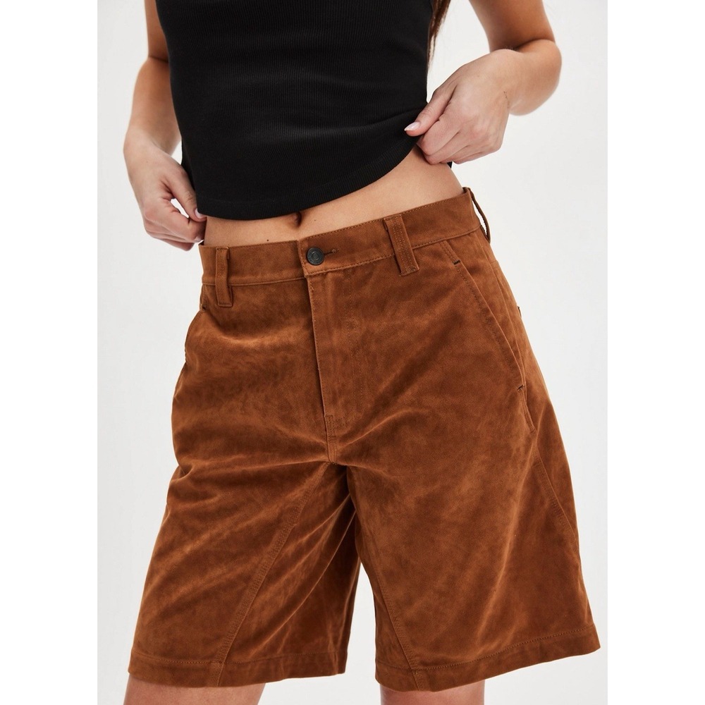 We The Free |‎ Free People Dylan Vegan Suede Long Shorts Caramel Brown Sz 29 NEW